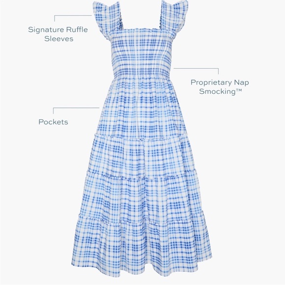 NWT Hill House Water color gingham nap midi dress Blue Size S - Picture 5 of 12